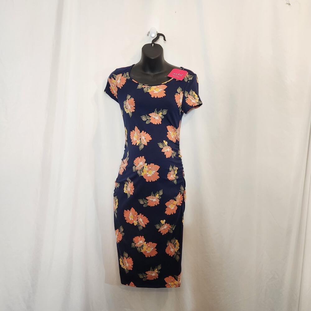 ISABEL by INGRID & ISABEL Navy Peach Cottagecore Maternity Dress Small S NEW - Picture 3 of 11